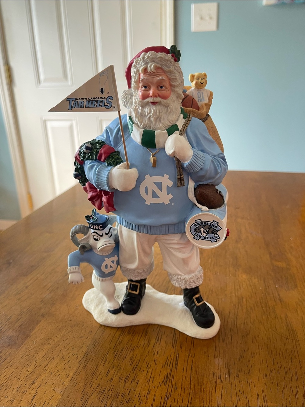 North Carolina Tar Heels Blue Santa Holiday Figurine